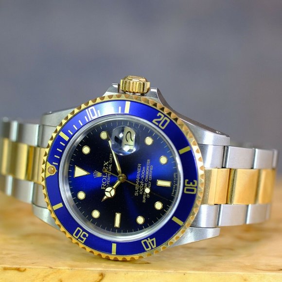 MEN'S ROLEX SUBMARINER 18K GOLD & STEEL BLUE DIAL 40MM W/ORIGINAL BOX & PAPERS - Picture 8 of 15